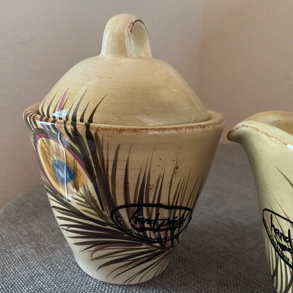 Tabletop Gallery, Peacock. Handcrafted and hand painted Sugar & Creamer - Picture 3 of 8